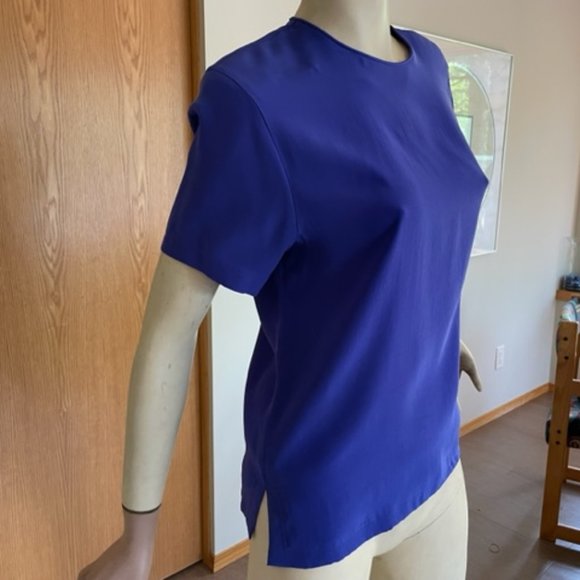 Vintage LIZ CLAIBORNE SILK BLOUSE Royal Blue, Short Sleeve, Petite Collection 4 - Picture 2 of 7